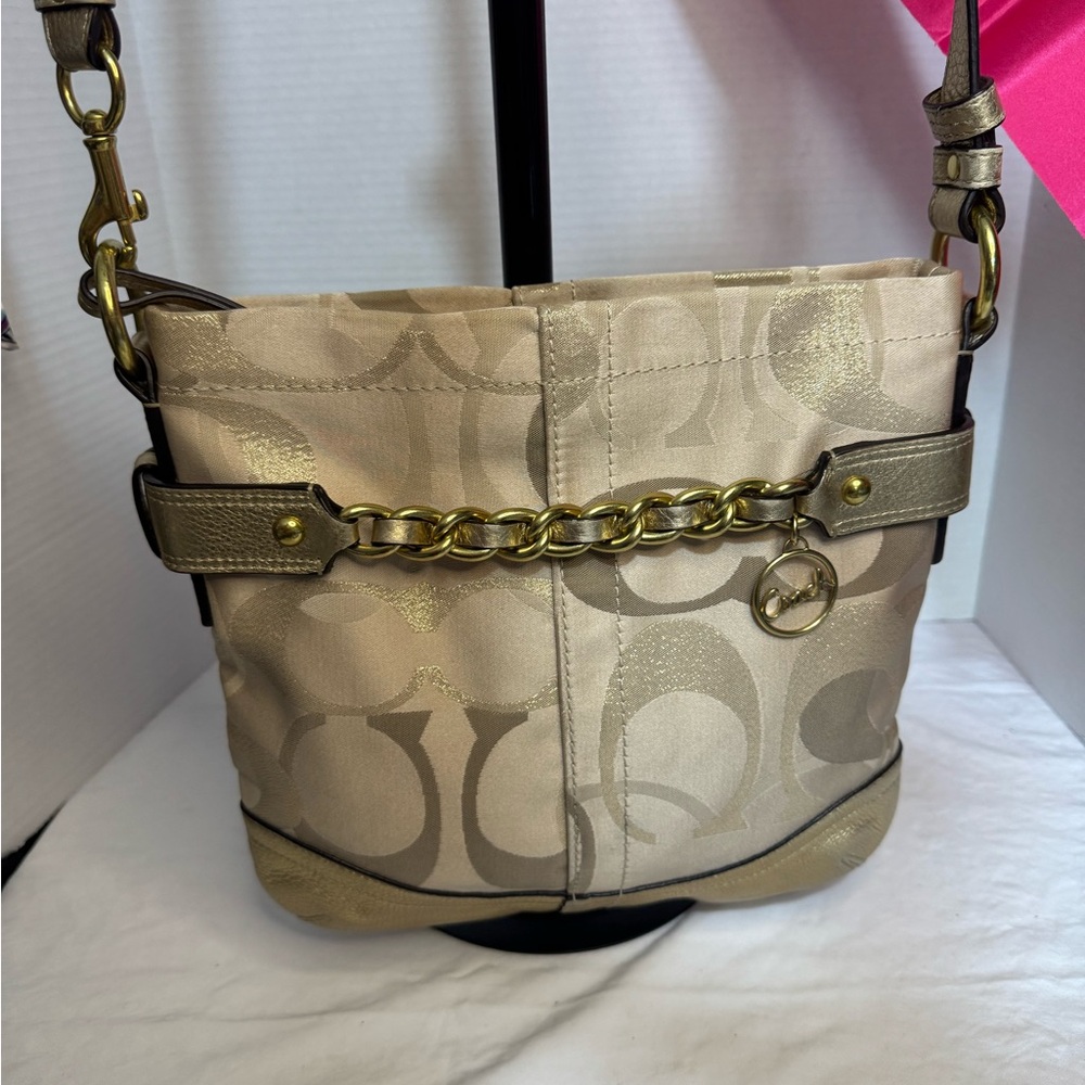 Coach Optic Metallic Signature Chain north South with Gold Leather 2012